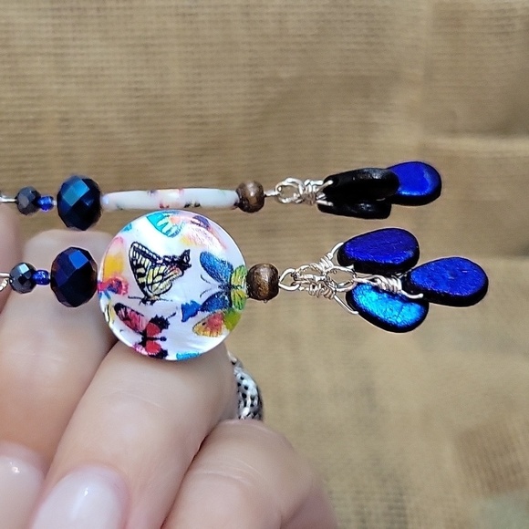 BUTTERFLY HANDWRAPPED OOAK EARRINGS - Picture 4 of 9